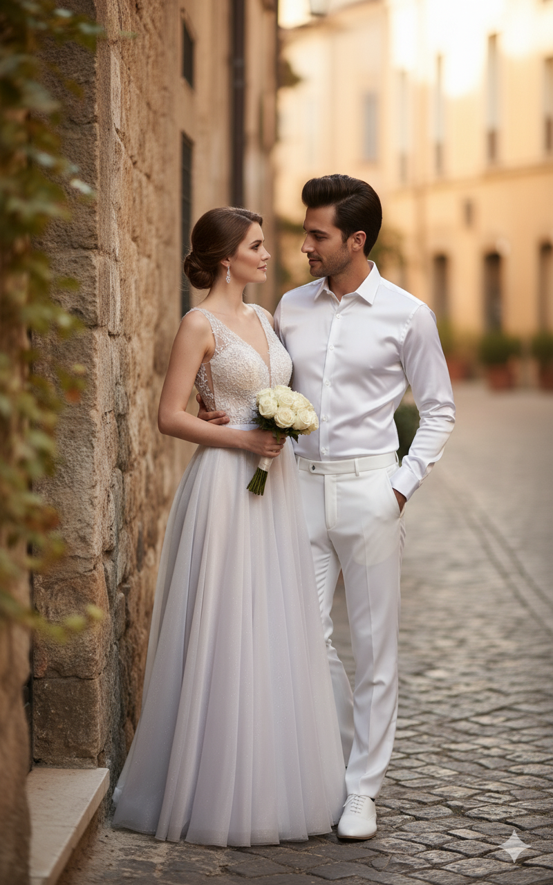 Men’s White Satin Dress Shirt – Classic Long Sleeve Formal Shirt for Weddings, Parties, and Business Wear - 15.5" Neck / 34–35" Sleeve