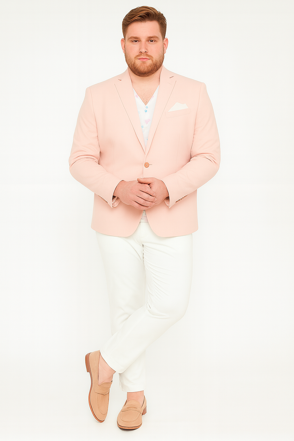 Men’s Blush Pink Slim Fit Blazer – Stylish Two-Button Sport Coat with Notch Lapel - 36 Short