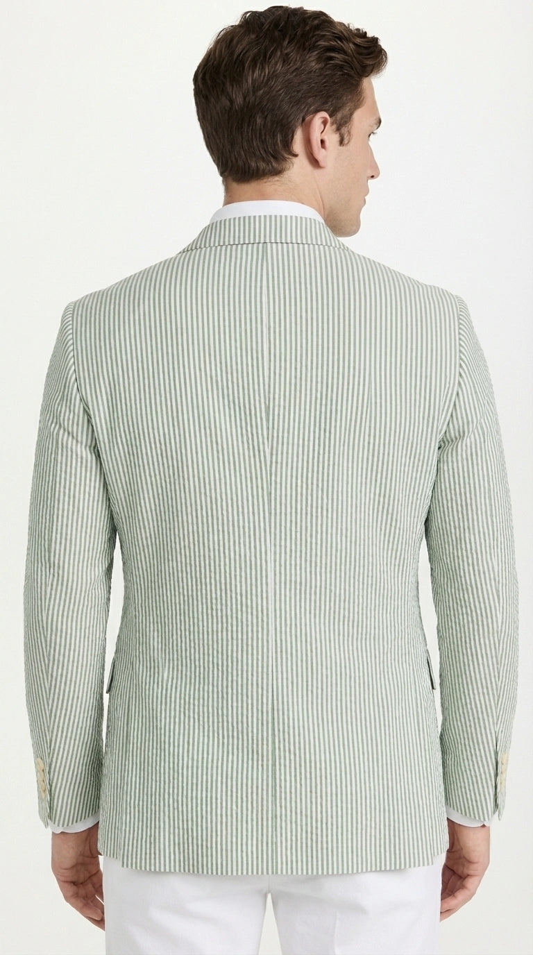 Mens Sage Green Seersucker Blazer – Lightweight Striped Summer Sport Coat Casual Smart Formal Jacket - 36 Short