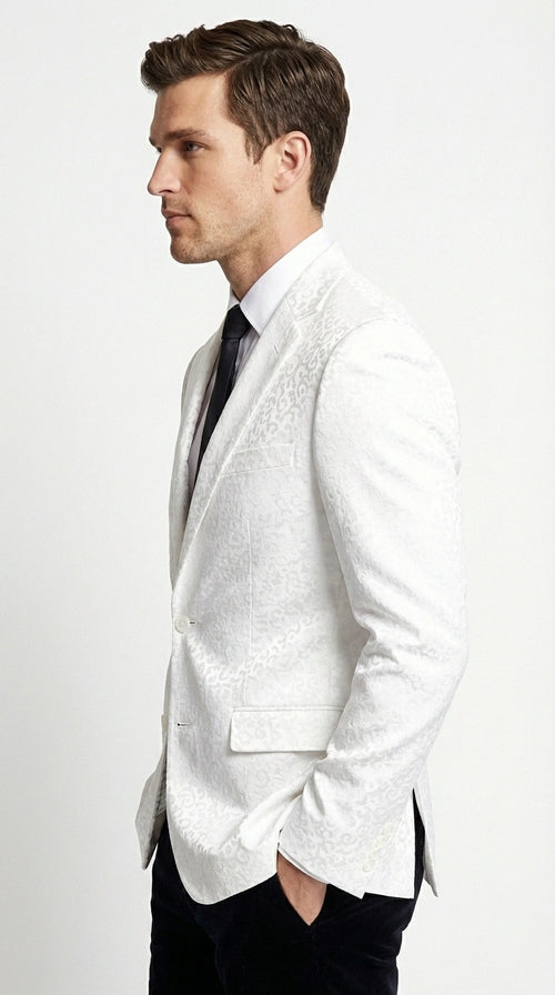 Men’s White Disco Blazer 1980s Sequin Style Jacket – Lapel Collar Party Blazer, Formal Evening Wear, Halloween Masquerade Club Outfit