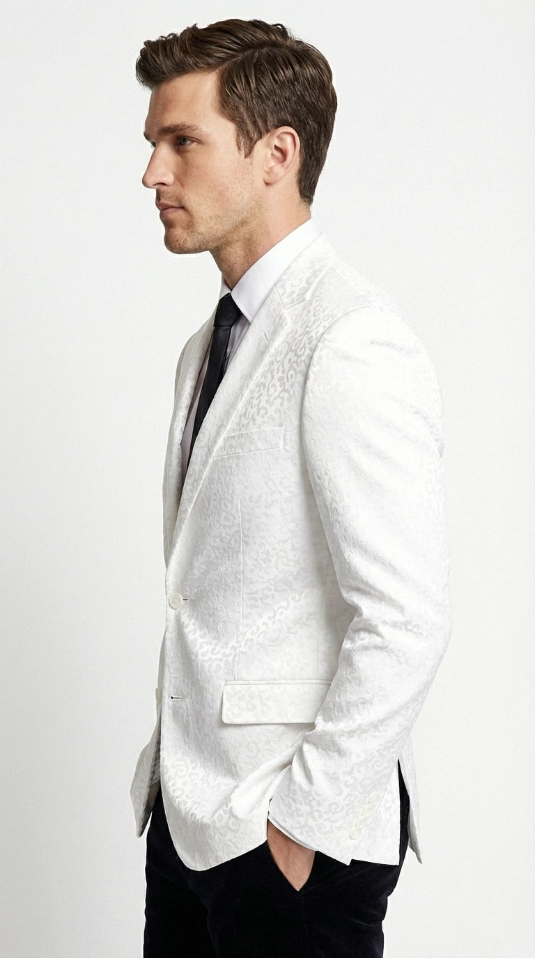 Men’s White Disco Blazer 1980s Sequin Style Jacket – Lapel Collar Party Blazer, Formal Evening Wear, Halloween Masquerade Club Outfit - 36 Short