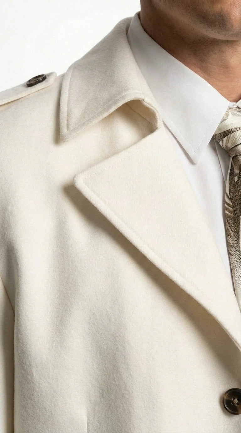 Men’s Ivory Cream Off White  Full Length Zoot Suit – Vintage Gangster Style Long Coat Formal Suit - Coat Size 38