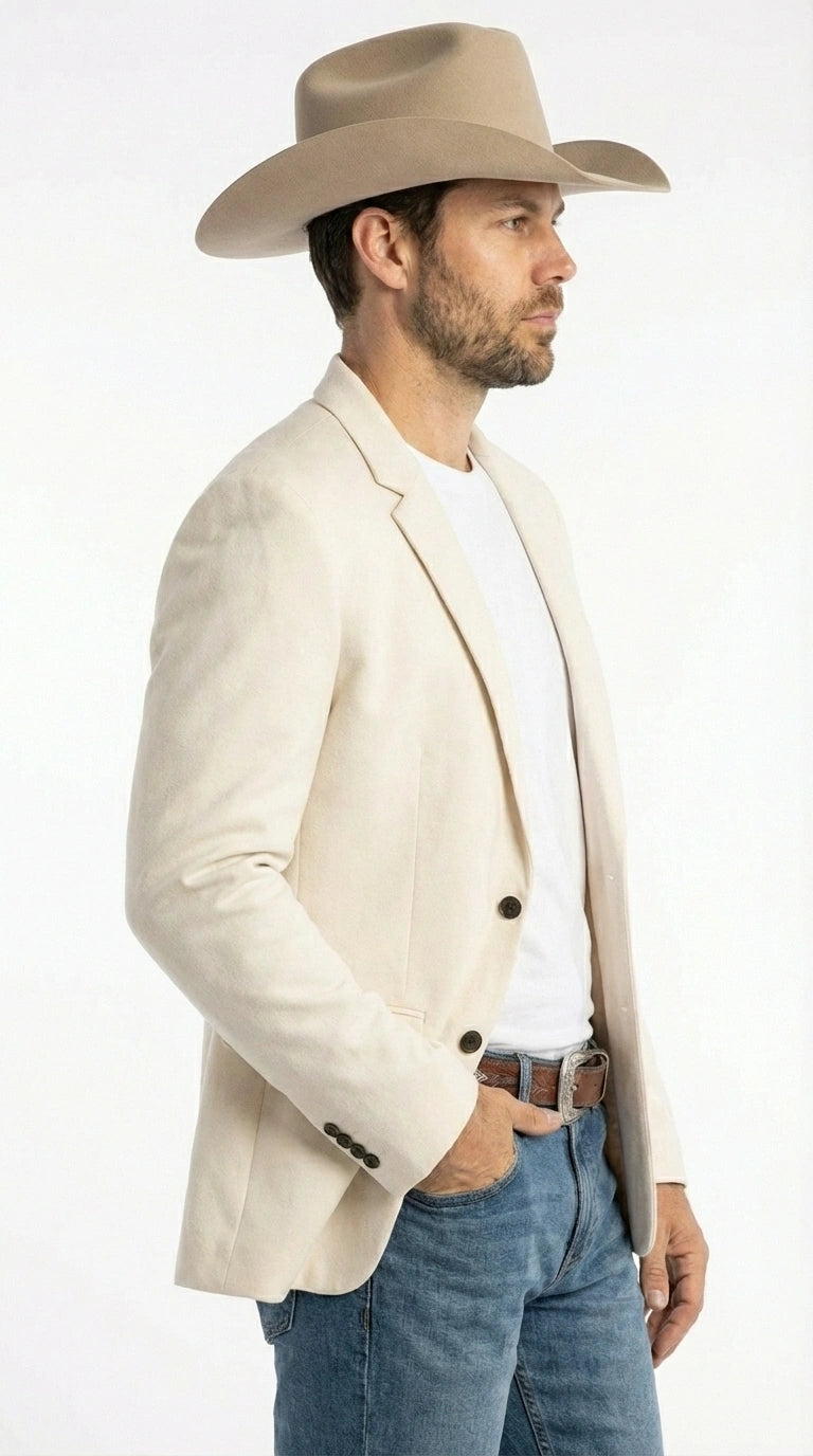 Men’s Off White Casual Blazer – Classic Western Style Lightweight Summer Cowboy Jacket Casual Ivory Cream Color - 36 Short