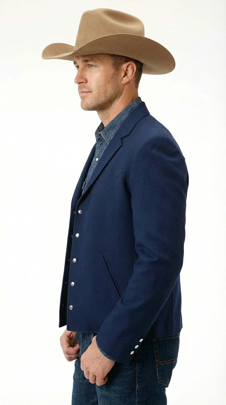 Mens Navy Blue Western Blazer Set – Cowboy Style Jacket and Pants Outfit Classic Country Western Blazer - 36 Short