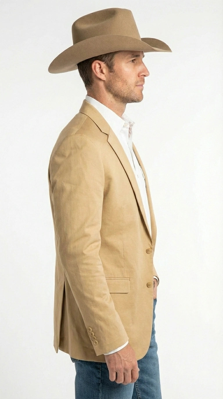 Men’s Tan Camel British khaki Western Blazer – Two Button Classic Casual Sport Coat - Cowboy Country Coat - 36 Short