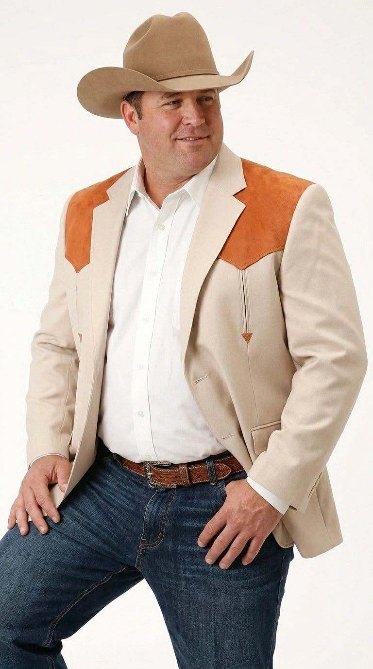 Men’s Tan Beige and Rust Western Cowboy Blazer – Classic Country Style Jacket, Vintage Western Dress Blazer for Men Country Jacket - 36 Short