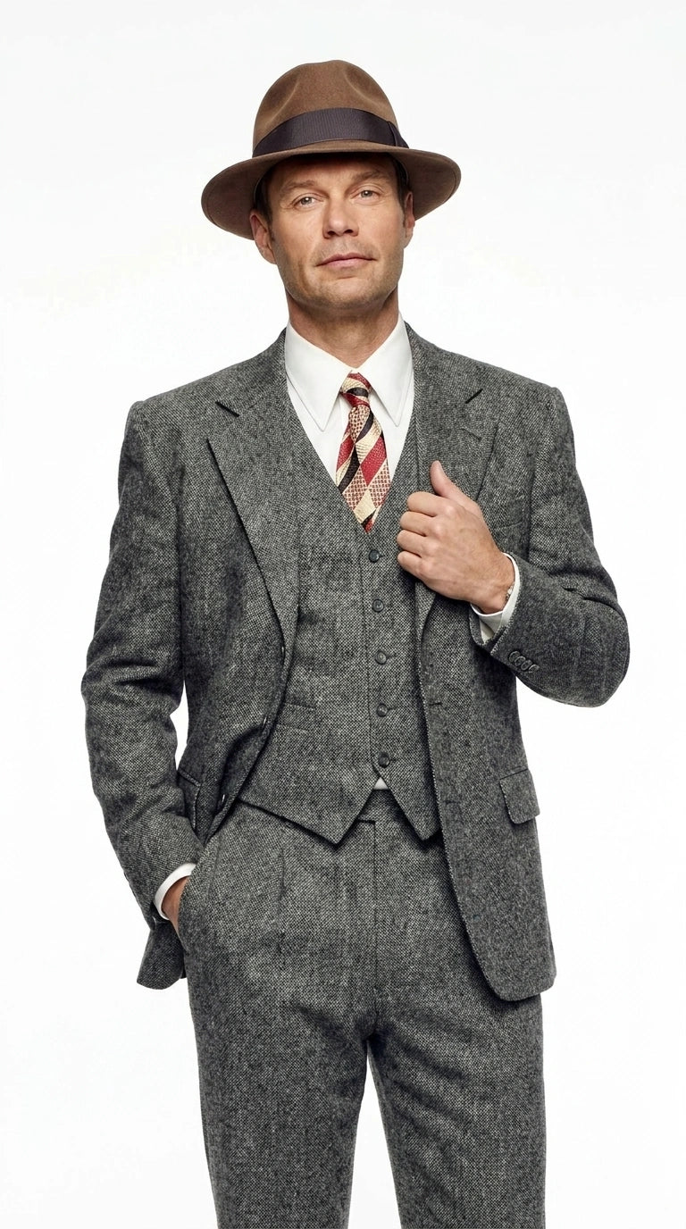 Men’s Grey Vintage Gangster Suit – Bonnie and Clyde Inspired 3 Piece Classic 1920s Formal Outfit - 34 Short or Extra Small