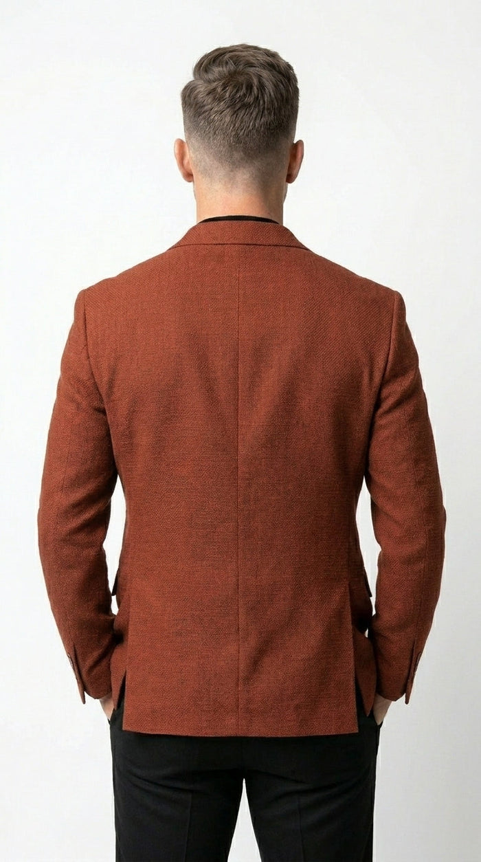 Men’s Rustic Brown Textured Blazer with Notched Lapel, Formal Dress Jacket for Weddings, Parties, Business Look