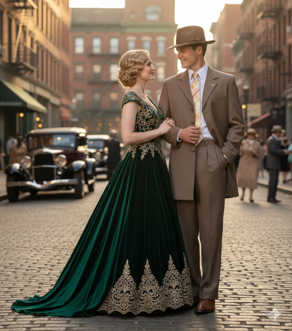 Men’s 1920s Tan Zoot Suit with Fedora Hat and Wingtip Shoes – Vintage Gangster 3-Piece Long Jacket Suit - 34 Short or Extra Small