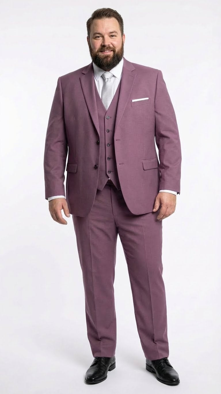 Men’s Mauve Three-Piece Suit – Slim Fit Formal Blazer, Vest, and Trousers for Weddings Rose Gold Pinkish Color - 34 Short or Extra Small