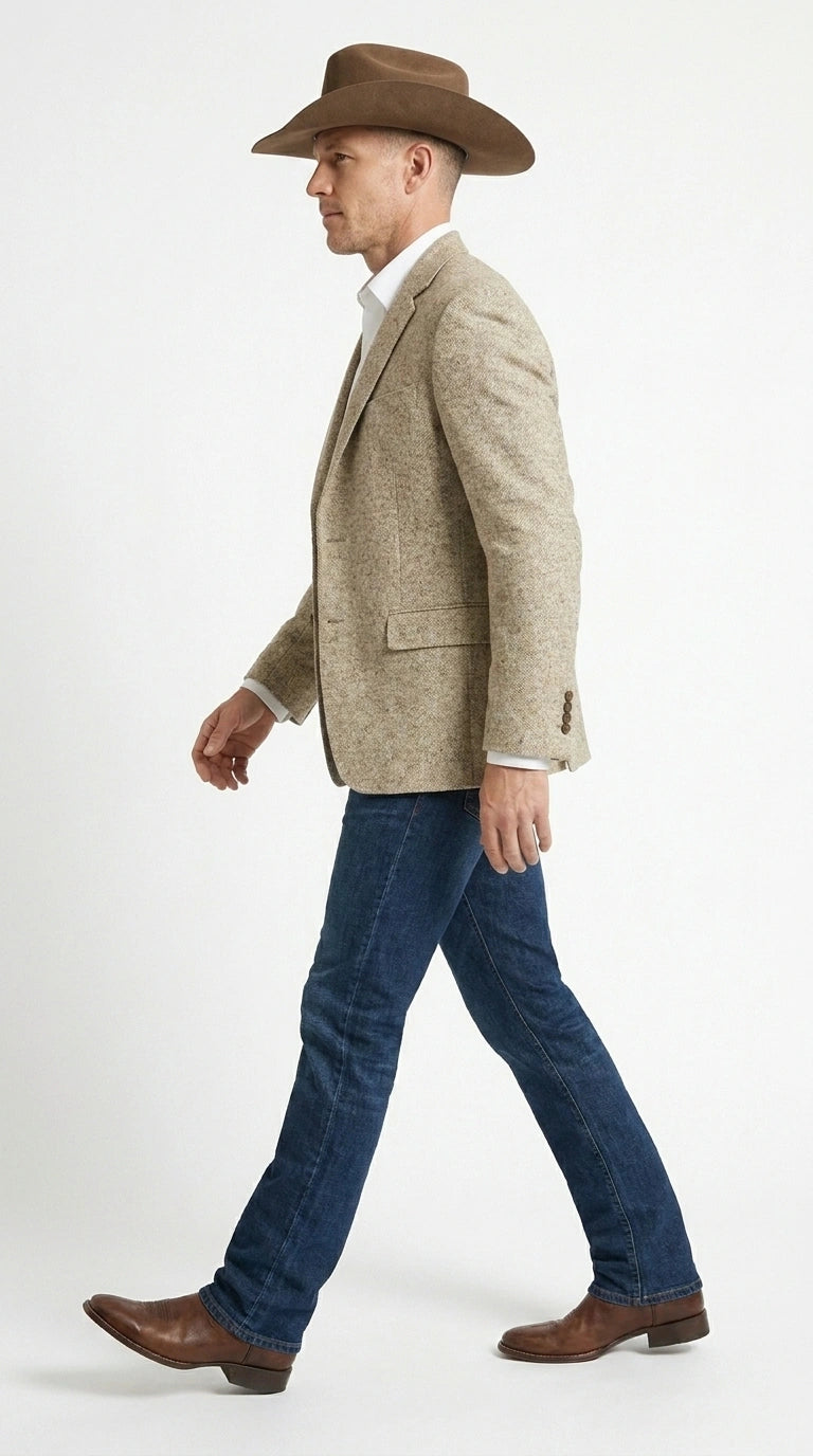 Men’s Light Tan Sand Tweed Cowboy Blazer – Country Style Western Jacket for Casual, Ranch, Saco Para Vaquero - 36 Short