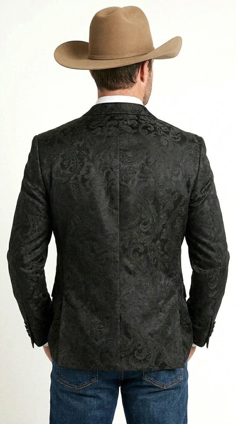 Men’s Black Paisley Western Cowboy Blazer – Classic Western Style Formal Jacket, Elegant Country Blazer Coat - saco para vaquero - 36 Short