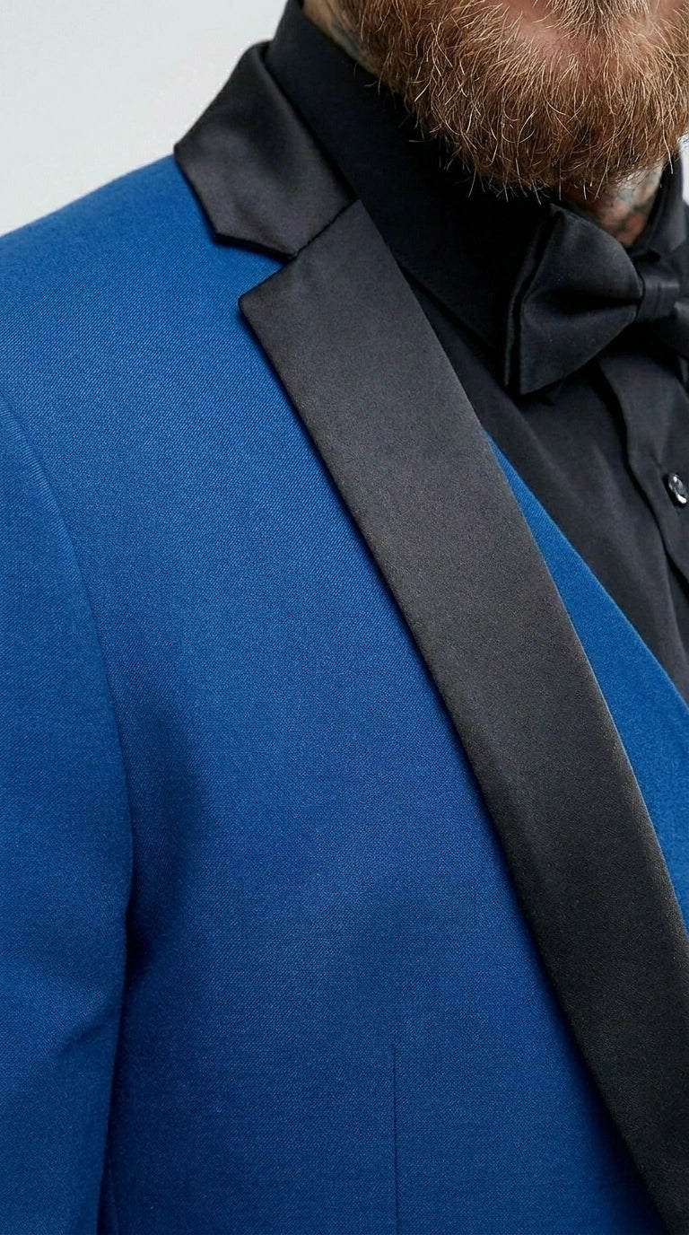 Men’s Royal Blue 3 Piece Suit with Black Lapel – Modern Formal Suit for Wedding, Prom and Party Wear - 34 Short or Extra Small
