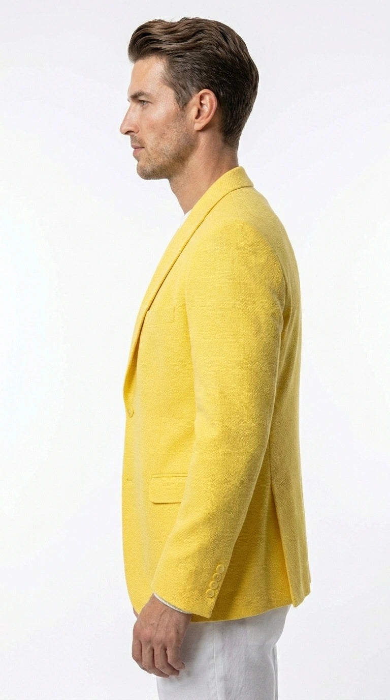 Zacci Brand Men’s Lemon Yellow Blazer Peak Lapel Hopsack Weave – Stylish Formal Blazer Jacket for Wedding, Party, Prom and Smart Casual Wear - 36 Short