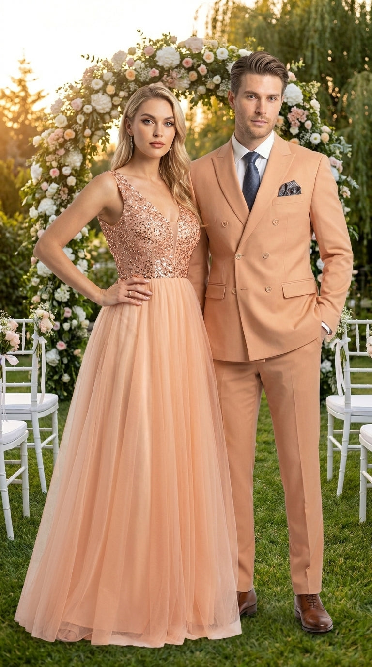 Men’s Peach Double Breasted Suit – Wedding & Prom Formal Suit Set, Classic Blazer and Pants Slim Fitted - 34 Short or Extra Small