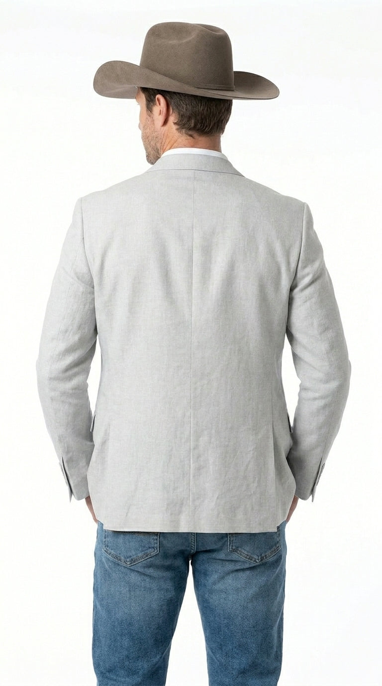 Men’s Very Light Grey - Linen Western Cowboy Blazer, Formal Sport Coat for Weddings, Parties, Country Events, and Casual Dress Wear in Ice Ash Color - 36 Short