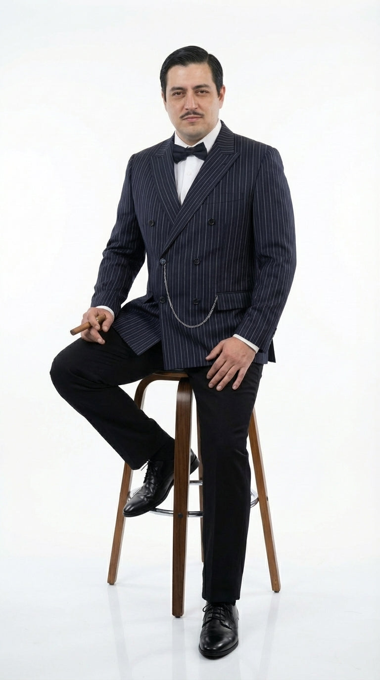 Men’s Black Pinstripe Blazer Gomez Addams Inspired Jacket – Vintage Double Breasted Formal Blazer, Classic Party Costume Wear, Elegant Evening - 36 Short