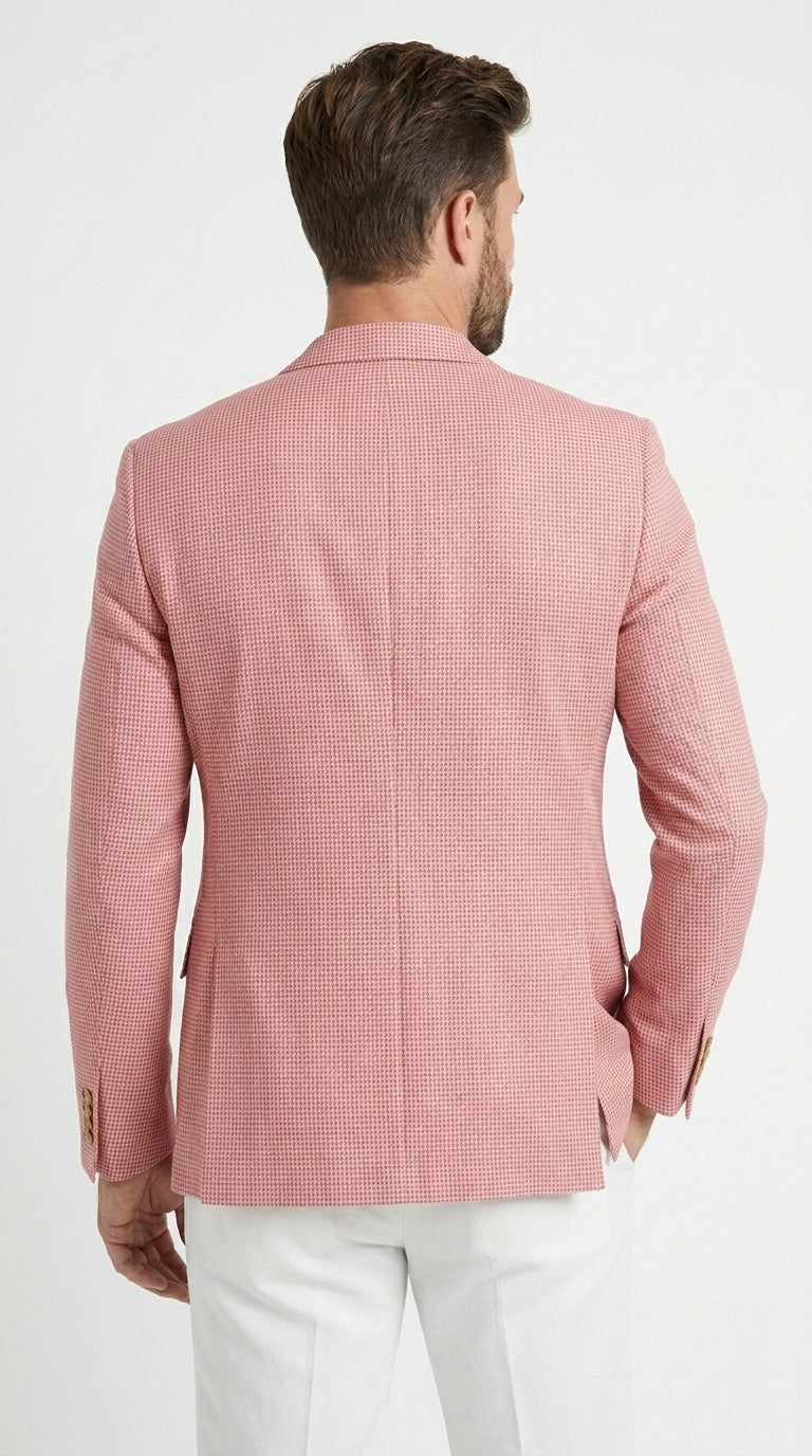 Men’s Red and white Houndstooth Summer Blazer, Lightweight Check Sport Coat for Weddings, Prom, Parties - 36 Short