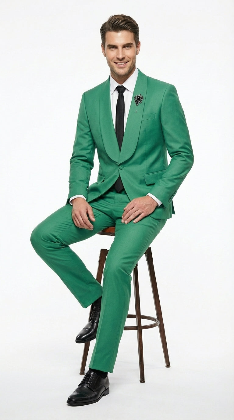 Men’s Emerald Green Tuxedo Suit – Emerald Green Formal Tuxedo with Shawl Lapel Jacket Trousers for Prom, Wedding in Augusta Green - 34 Short or Extra Small