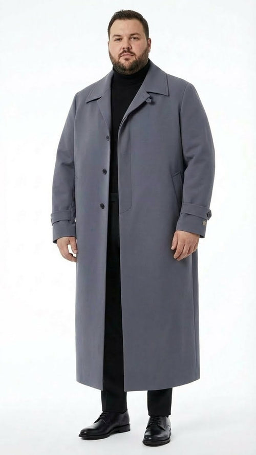 Mens Full-Length Charcoal Grey Overcoat Premium Microfiber Blend Long Dress Coat for Winter and Formal Wear in Gray Color