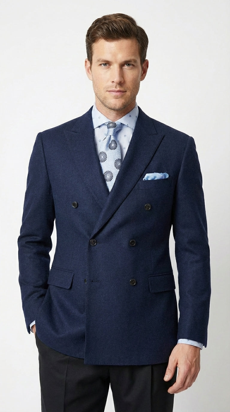 Mens Navy Blue Double Breasted Blazer – Classic Formal Suit Jacket for Business, Wedding, Office and Professional Wear - 36 Short