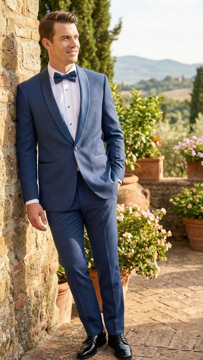 Men’s Indigo Sapphire Royal Blue Tuxedo Suit Set, Classic Formal Wedding Prom Dinner Jacket Tux Light Blue Cobalt Color - 34 Short or Extra Small