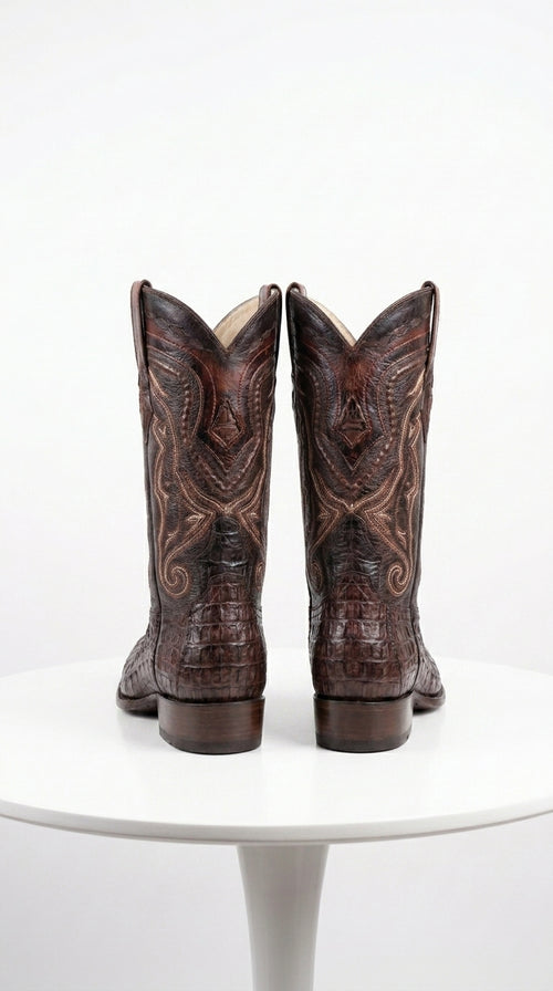 Men’s Los Altos Faded Brown Caiman Tail Cowboy Boots with Pointed Toe, Western Dress Boots