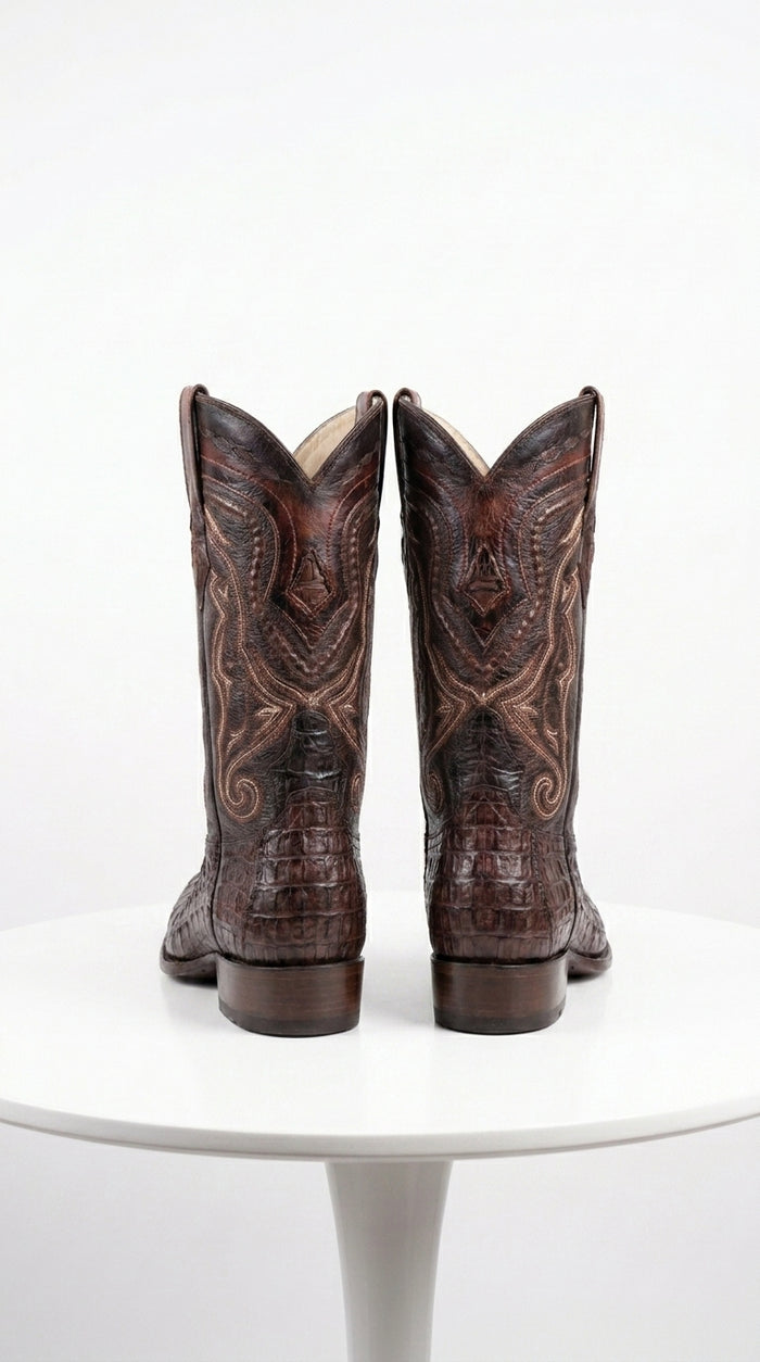Men’s Los Altos Faded Brown Caiman Tail Cowboy Boots with Pointed Toe, Western Dress Boots