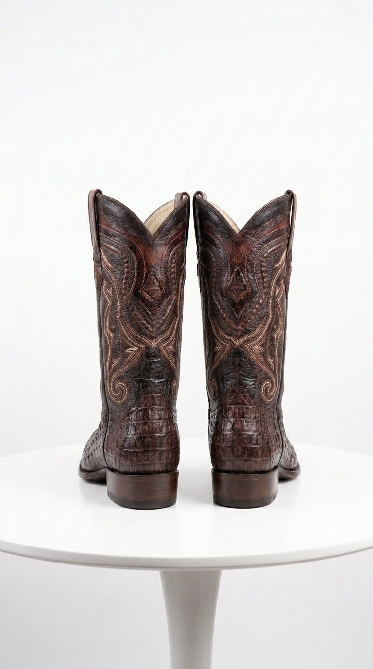 Men’s Los Altos Faded Brown Caiman Tail Cowboy Boots with Pointed Toe, Western Dress Boots