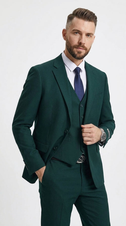 Stacy Adams Dark Teal Suit – Men’s 3-Piece Green Teal Wedding & Formal Suit Modern Fit