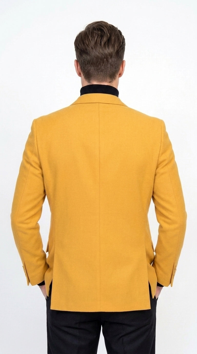 Men’s Mustard Gold Blazer, Fashion Sport Coat Wedding Party Church Dress Jacket - 36 Short