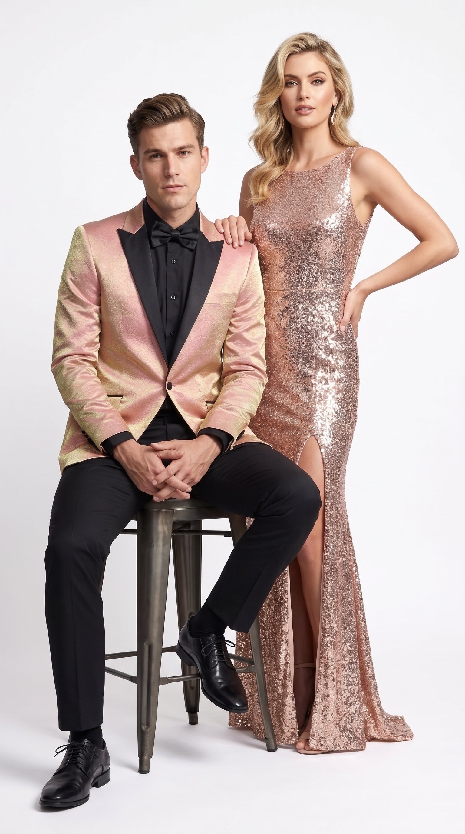 Men’s Rose Gold Tuxedo Jacket – Black Peak Lapel Wedding, Prom and Formal Dinner Blazer - 36 Short