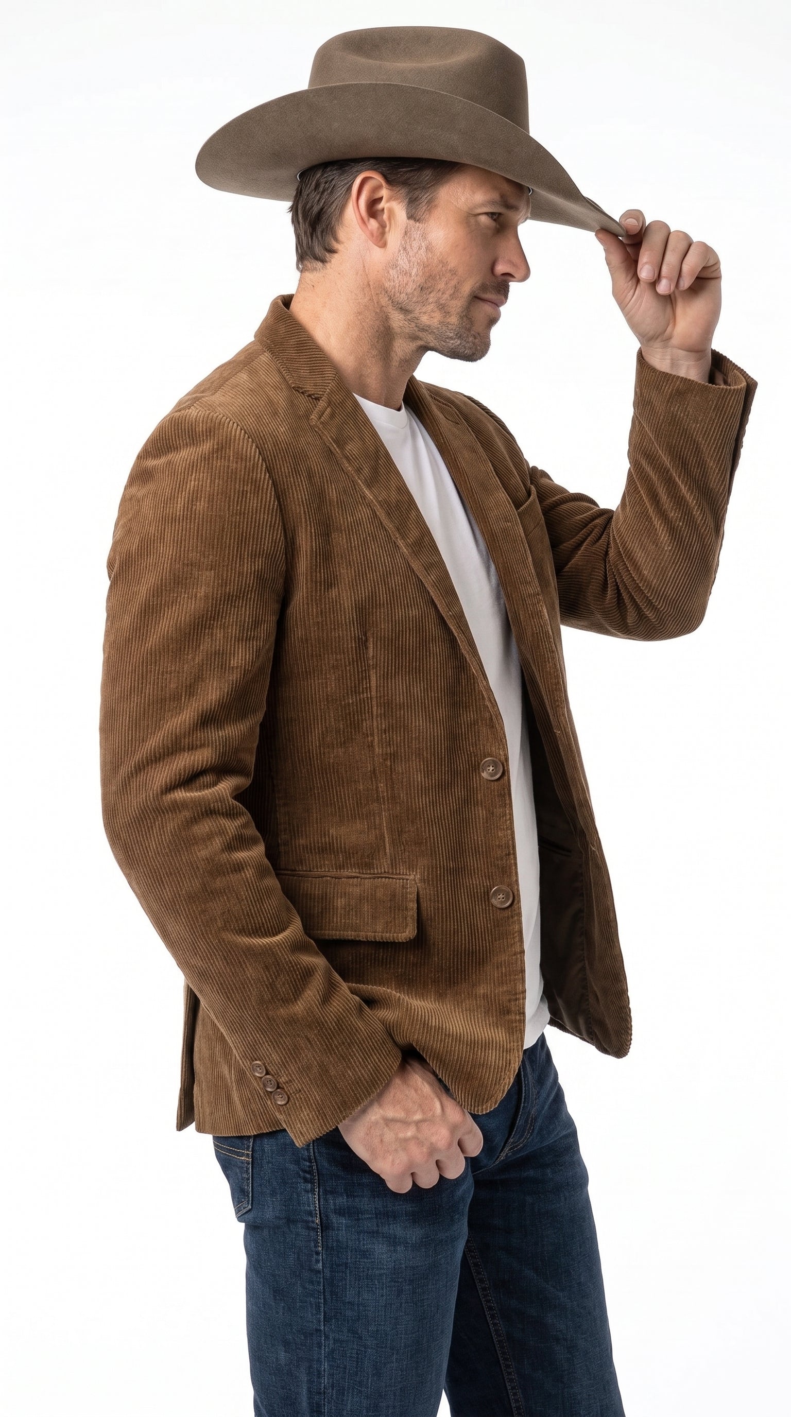 Men’s Brown Corduroy Country Blazer – Two-Button Western Sport Coat for Casual