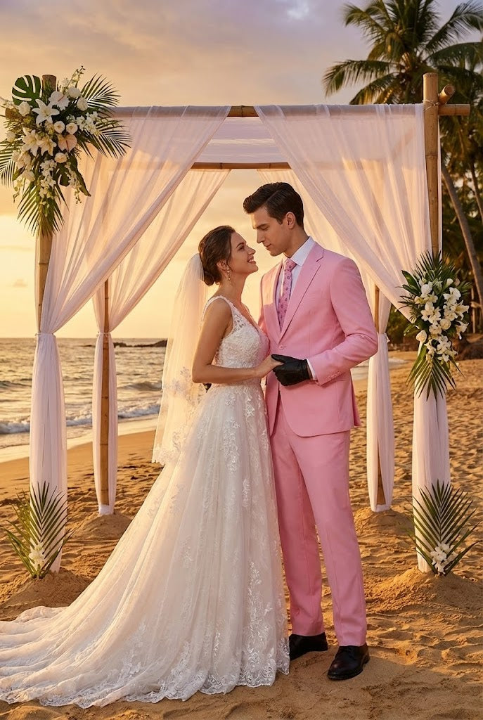 Mens Pink Two-Piece Suit Classic Fit Formal Jacket and Tailored Pants