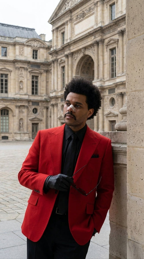 Men’s Red Blazer with Black Pants – Celebrity Inspired Wedding, Prom & Party Suit