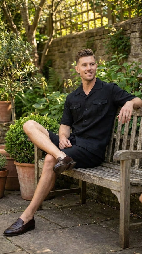 Mens Black Walking Suit with Short Classic Leisure and Casual Outfit
