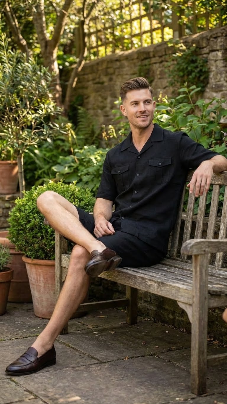 Men’s Black Walking Suit with Short – Classic Leisure and Casual Outfit - S