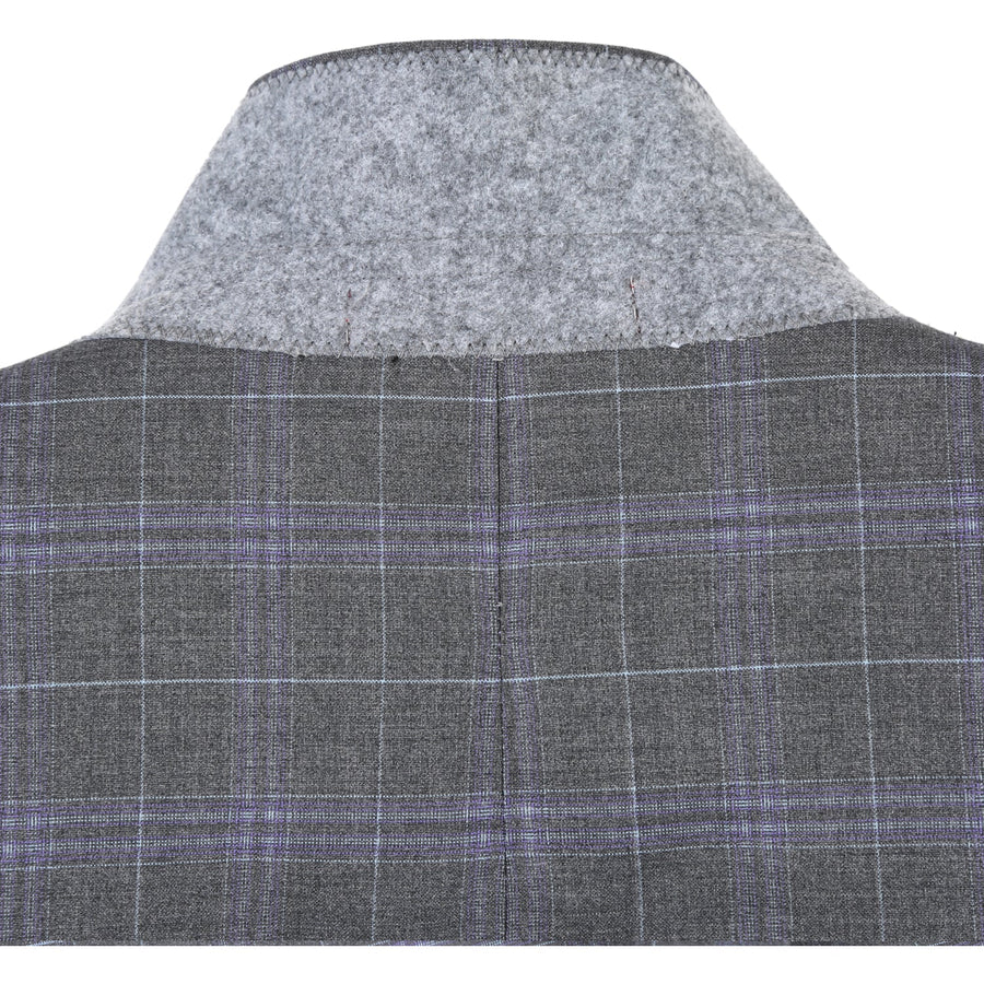 "Classic Fit Men's Two-Button Suit - Dark Grey Windowpane Plaid" - 36 Short