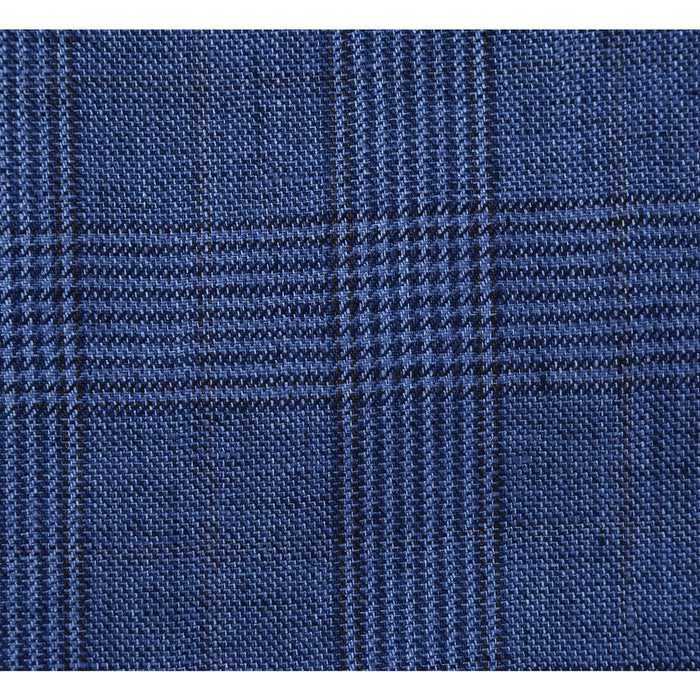 "Men's Navy Blue Slim Fit Linen plaid Blazers - Two Button, Summer Windowpane Plaid"