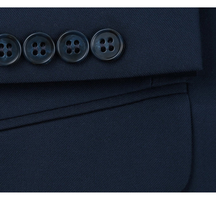 "Extra Long Two Button Men's Suit - Navy Blue, Basic Style"