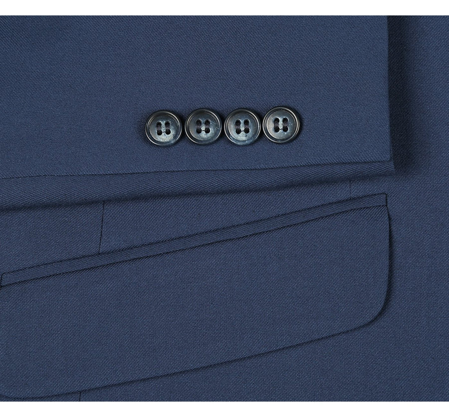 "Men's Slim Fit Two-Button Suit with Hack Pocket - Navy Blue" - 34 Short