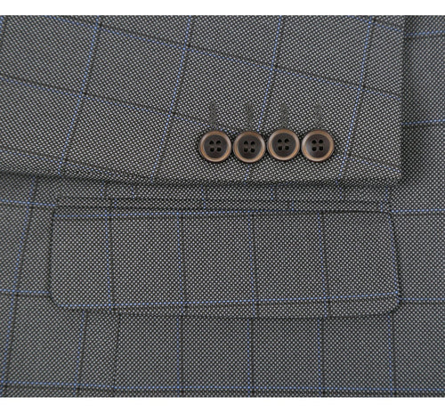 "Grey Windowpane Plaid Men's Two Button Classic Fit Suit"