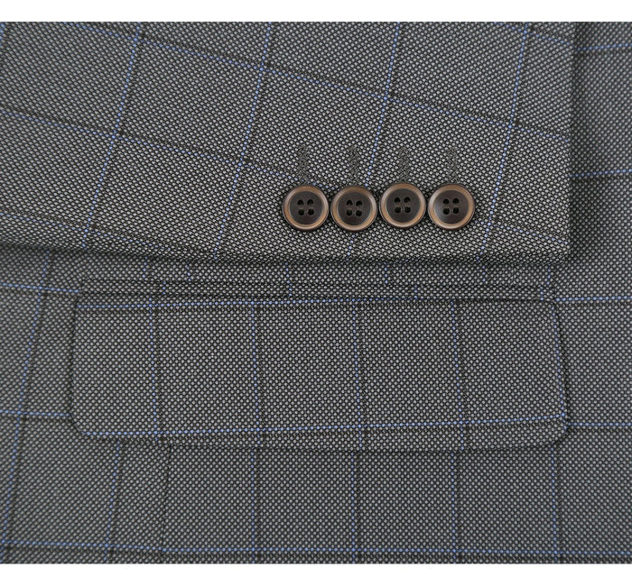 "Grey Windowpane Plaid Men's Two Button Classic Fit Suit"