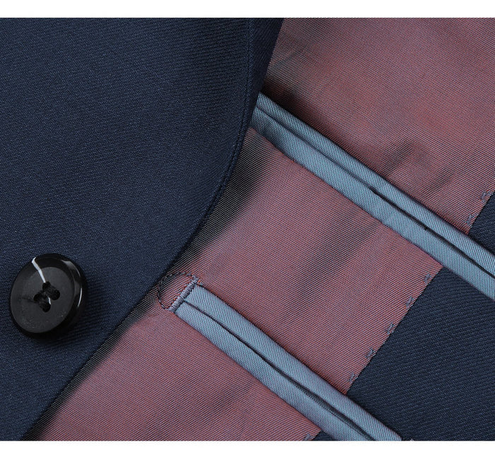 Indigo Blue Slim Fit Wool Suit for Men - Basic Two Button Style with Optional Vest