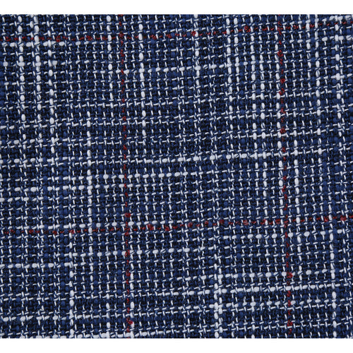 "Blue Windowpane Plaid Men's Slim Fit Wool & Linen Sport Coat Blazer"