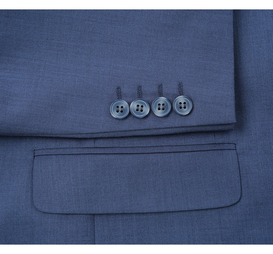 "Steel Blue Slim Fit Men's Suit - Two Button Hack Pocket Style" - 34 Short