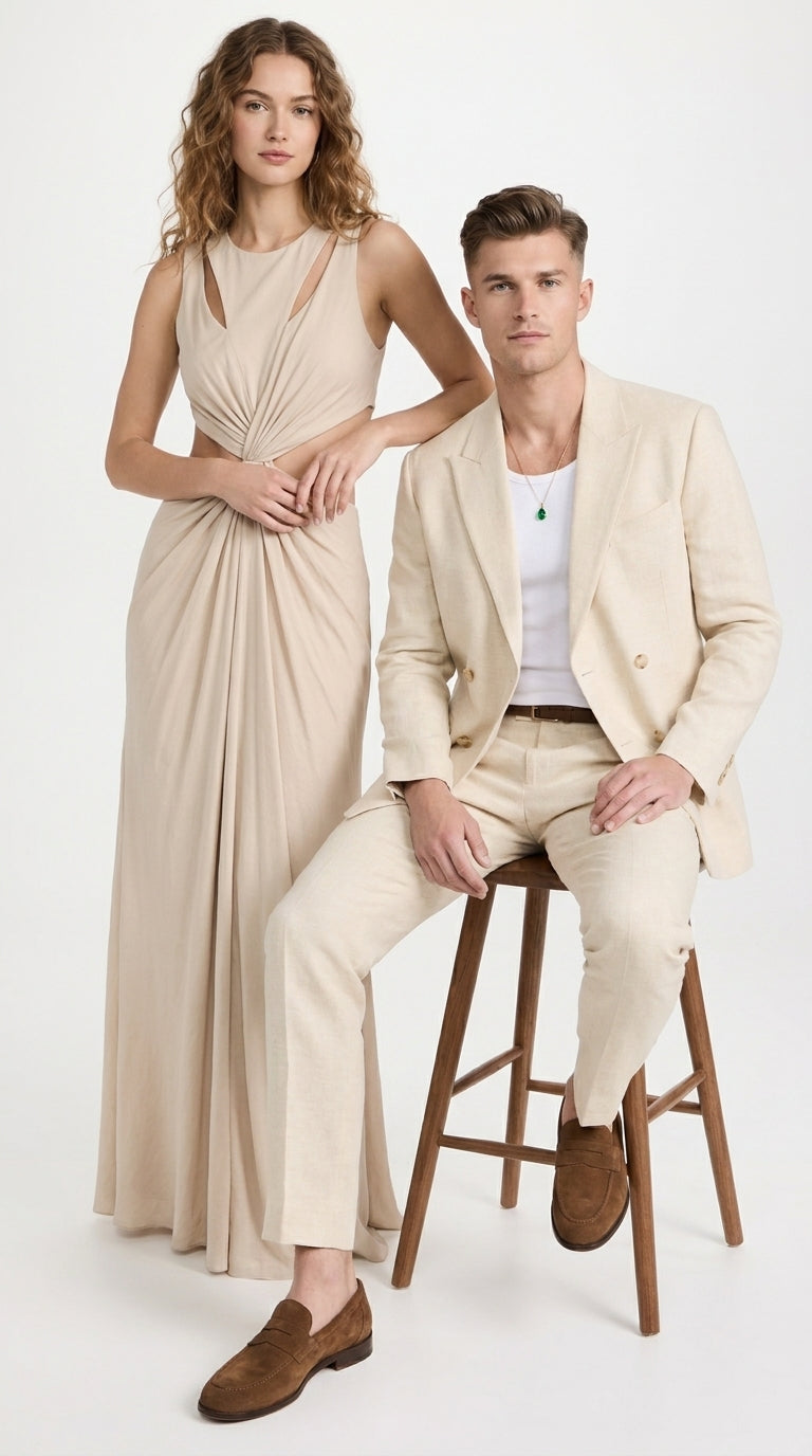 Men’s Light Beige Linen Double-Breasted Suit – Summer Wedding, Beach and Formal 2-Piece Suit - 34 Short or Extra Small