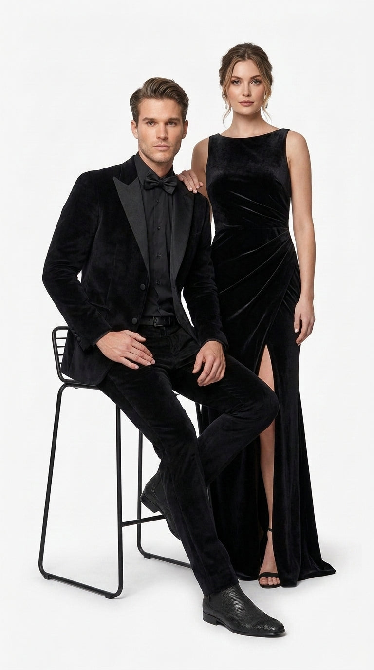 Men’s Black Velvet Tuxedo Suit – Peak Lapel Wedding, Prom and Formal Evening Velvet Pants - 34 Short or Extra Small