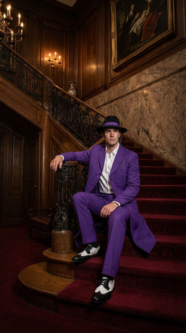 Pimp Halloween Joker Costume Purple Zoot Suit for Men - 34 Short or Extra Small