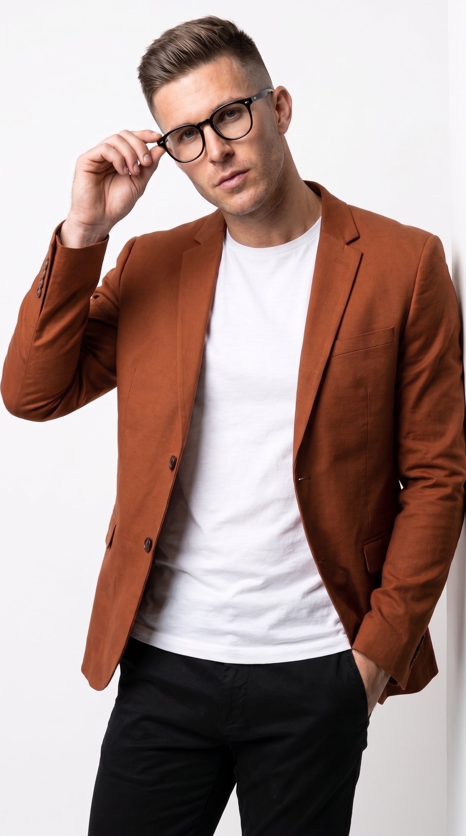 Men’s Dark Burnt Orange 2-Button Blazer – Modern Sport Coat for Wedding, Business and Casual Wear - 36 Short